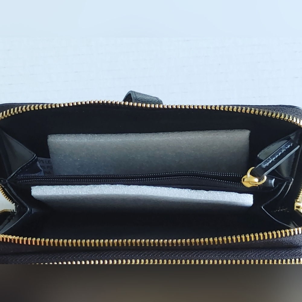 Joy Mangano Womens Leather Double Zipper Wallet Large Black - Picture 6 of 13